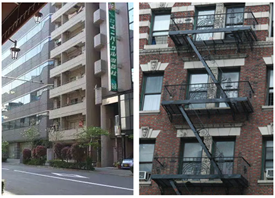 日本居民楼（左）与美国居民楼（右）