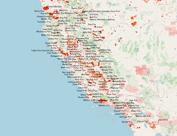 2017年加州山火发生地区的汇总