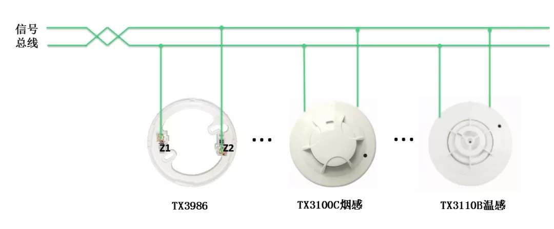 TX3100C点型光电感烟火灾探测器、TX3110B点型光电感温火灾探测器接线图