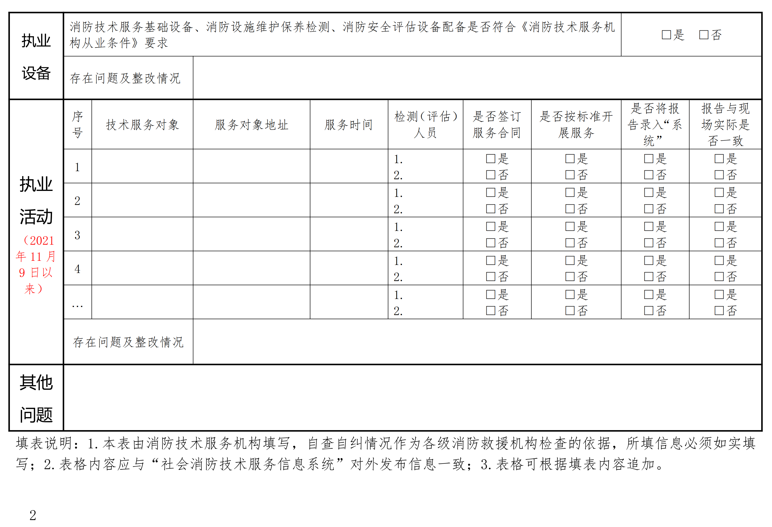 消防技术服务机构自查自纠登记表