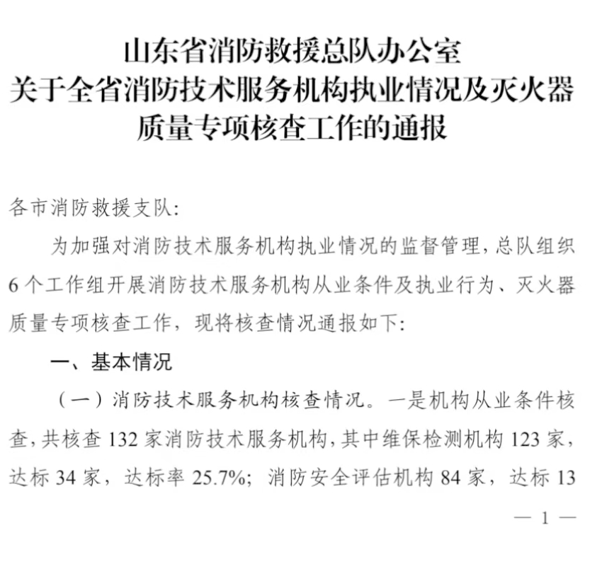 山东省消防救援总队关于全省消防技术服务机构质量专项核查报告