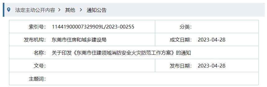 东莞市住建领域消防安全火灾防范工作方案