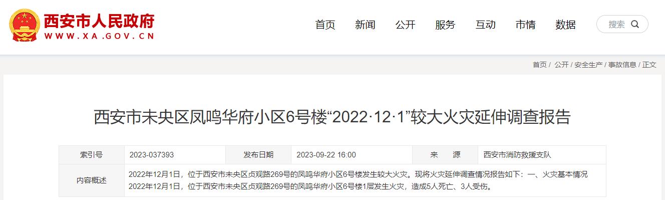 西安市未央区凤鸣华府小区6号楼“2022·12·1”较大火灾延伸调查报告